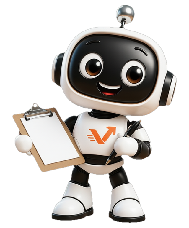 Der vaiacon-Roboter mit einem Klemmbrett