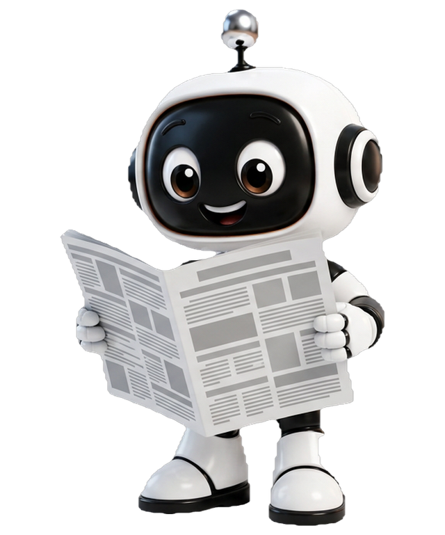 Der vaiacon-Roboter liest eine Zeitung